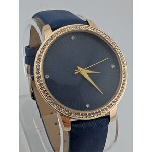 Manhattan by Croton Watch Women 36mm Gold Case Blue Band- New‎ Battery